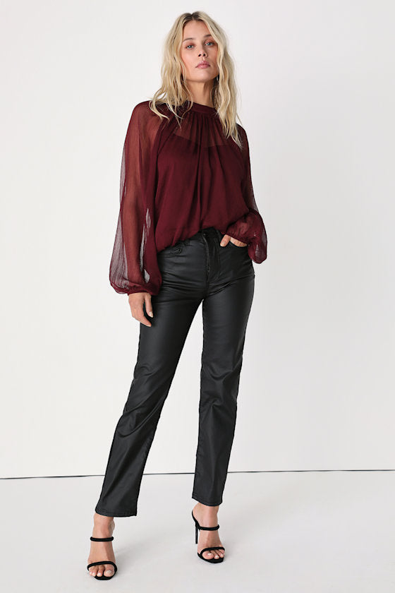 Angelically Airy Burgundy Balloon Sleeve Top