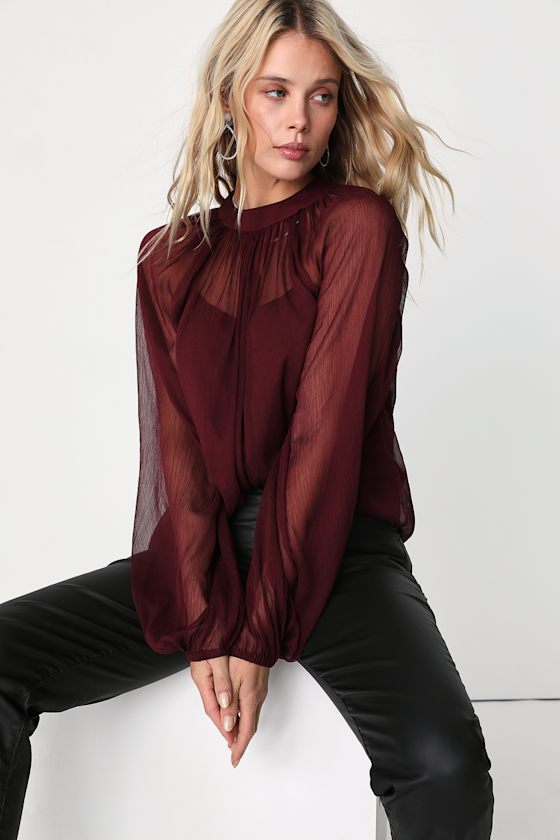 Angelically Airy Burgundy Balloon Sleeve Top