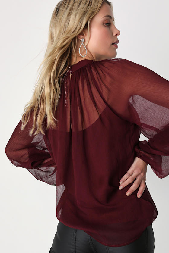Angelically Airy Burgundy Balloon Sleeve Top