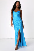 Attention Seeker Bright Blue Cowl Neck Maxi Dress