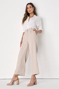 Posh Season Beige Straight Leg Trouser Pants