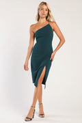 Happiest Hour Forest Green Asymmetrical Bodycon Midi Dress