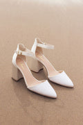 Ellarose Ivory Satin Ankle Strap Heels
