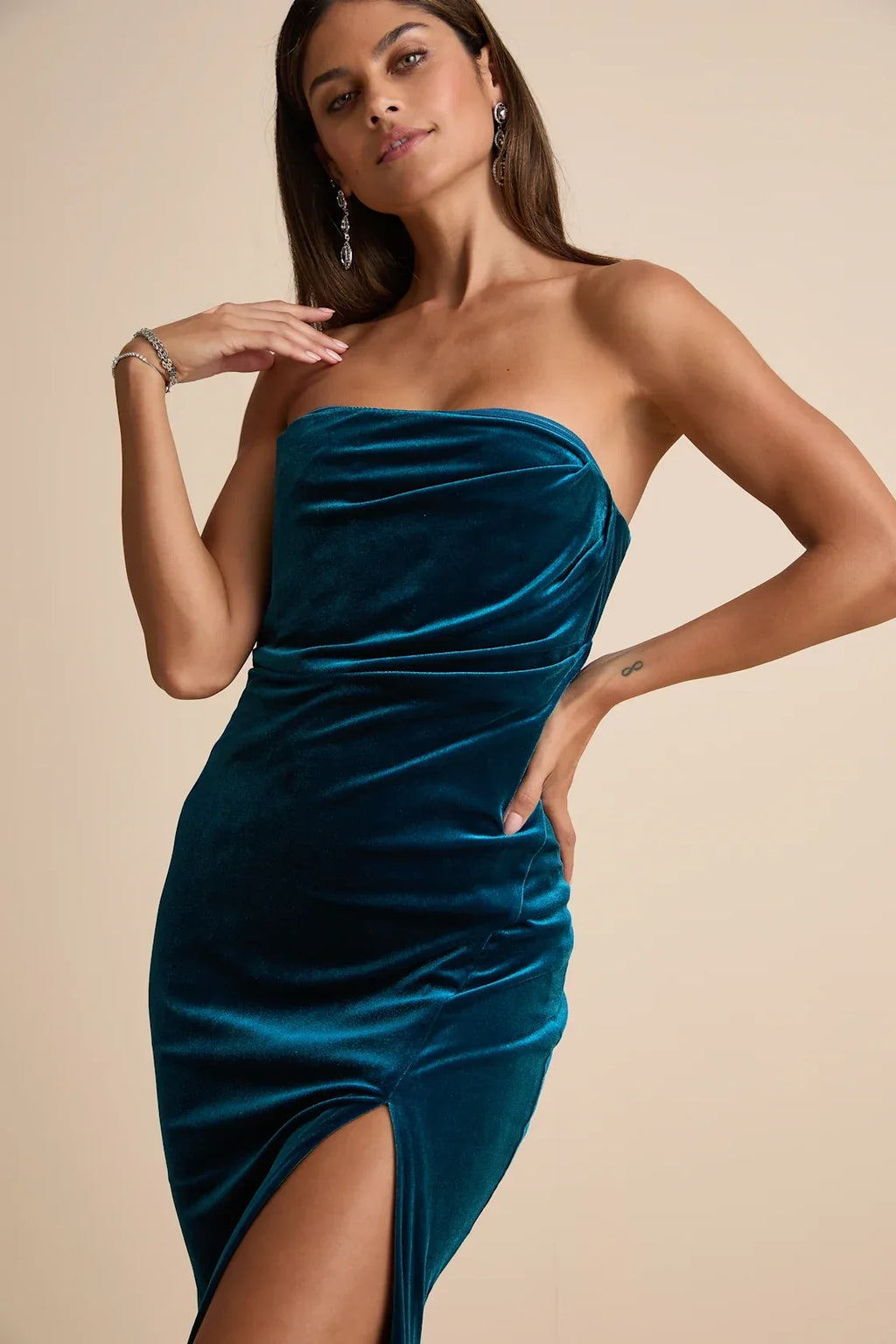 Perfectly Captivating Black Velvet Strapless Maxi Dress
