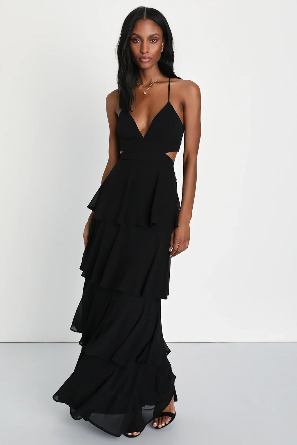 Tier and Now Yellow Tie-Back Tiered Maxi Dress
