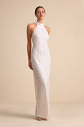 Novalea White Sequin Halter Maxi Dress