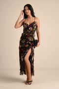 Shona Black Multi Velvet Jacquard Ruffled Maxi Dress