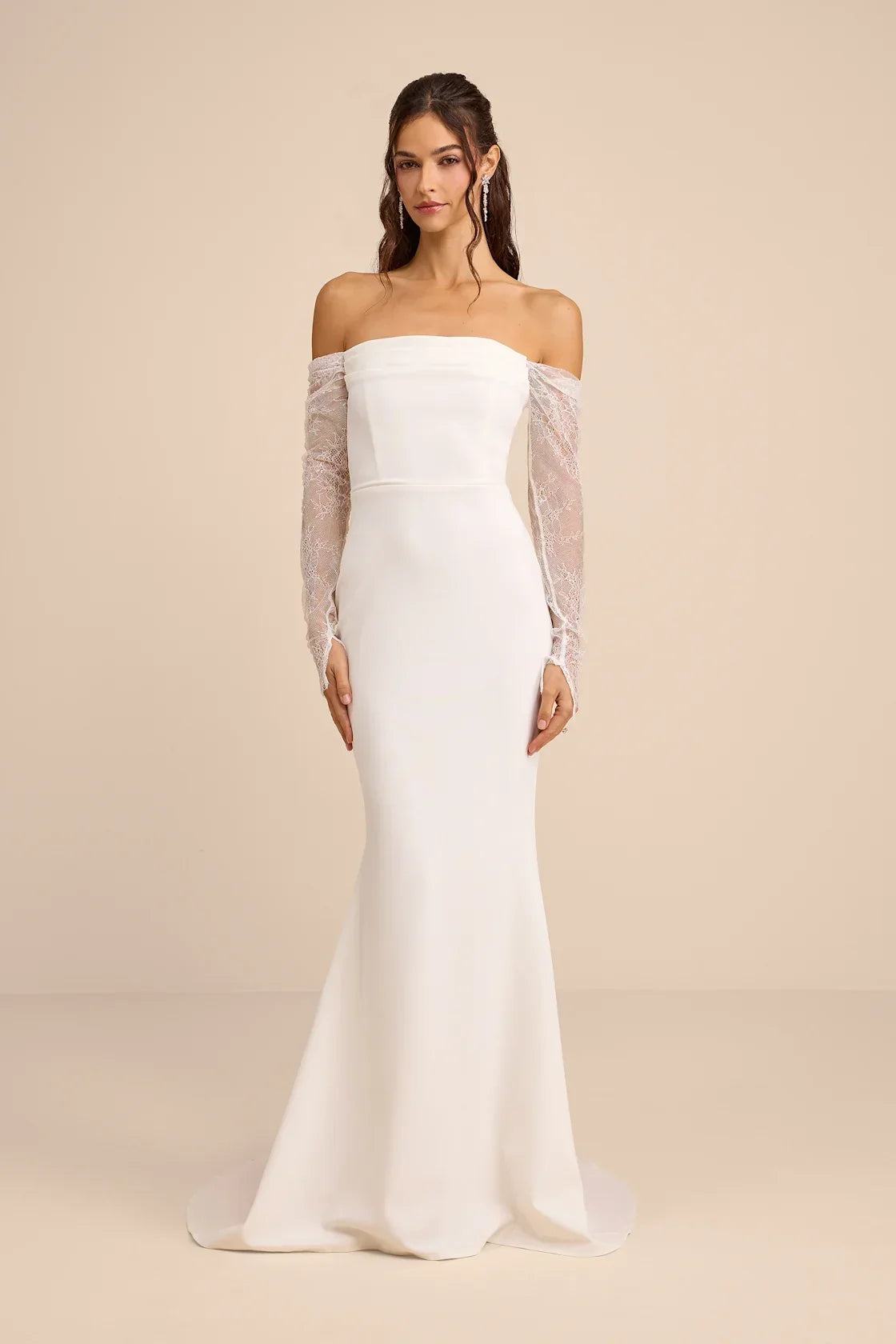 Anabella White Off-the-Shoulder Mermaid Maxi Dress