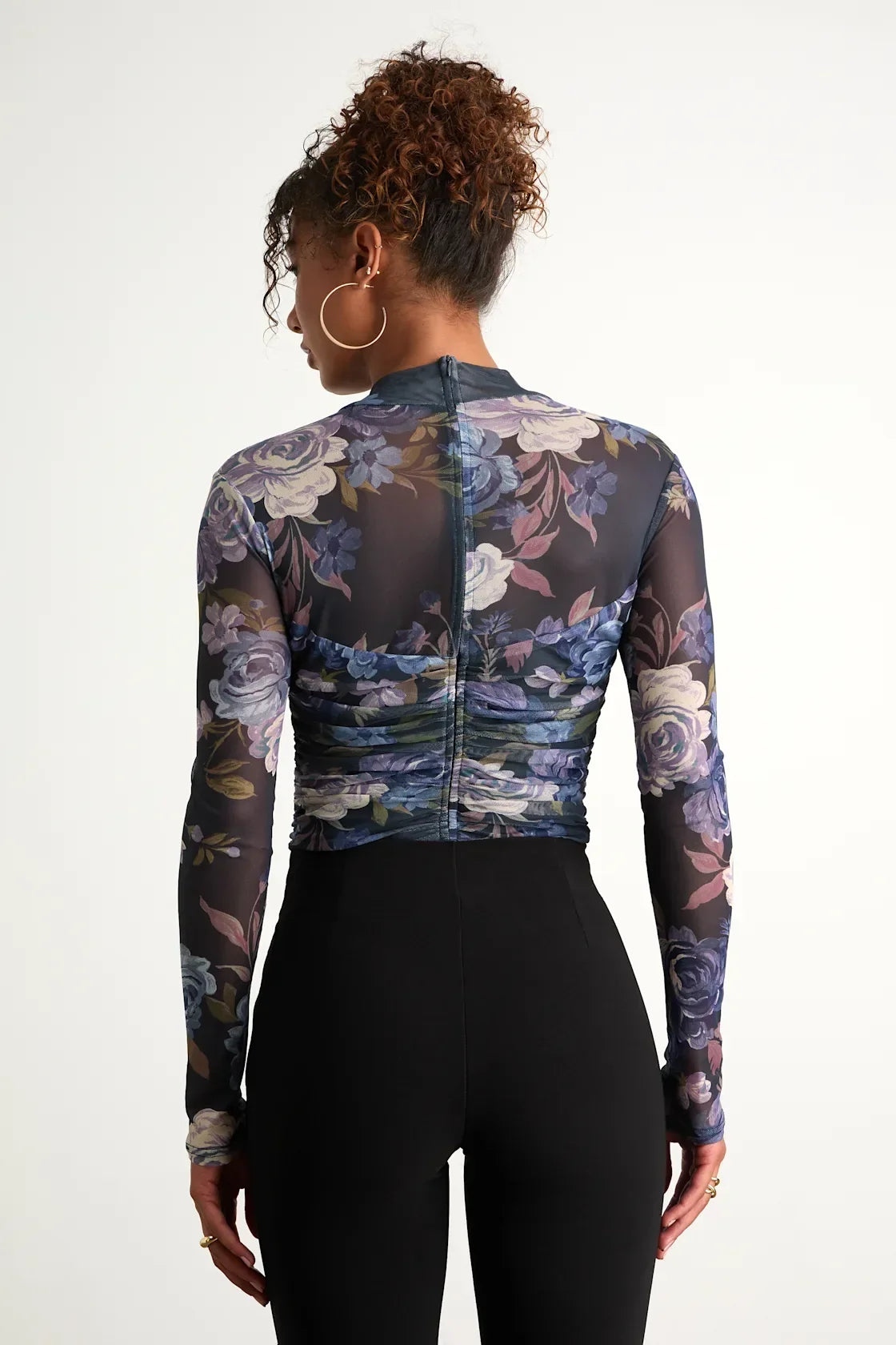 Clearly Alluring Black Mesh Long Sleeve Mock Neck Bodysuit