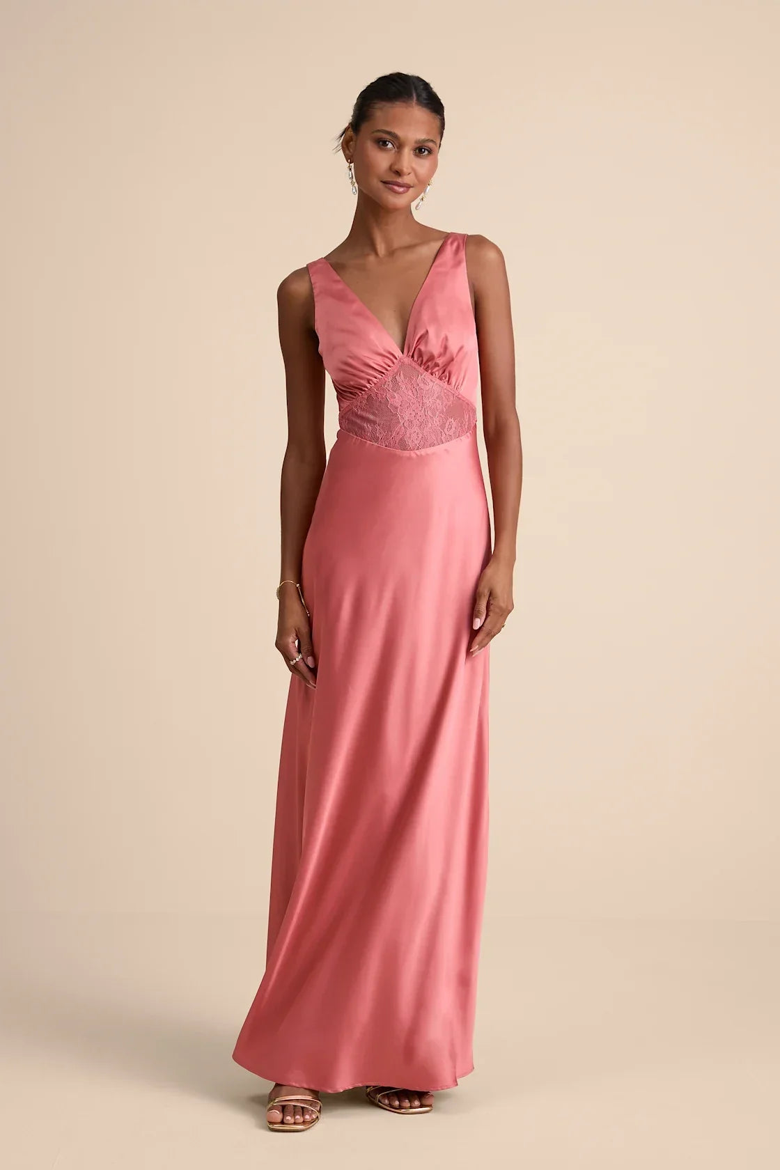 Toulouse Rusty Rose Satin Lace Maxi Dress
