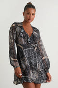 Claire Mustard Yellow Boho Print Wrap Mini Dress