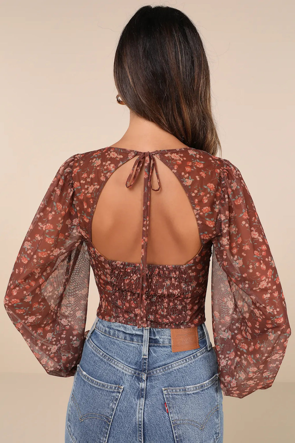 Feeling So Cute Dark Green Mesh Balloon Sleeve Crop Top