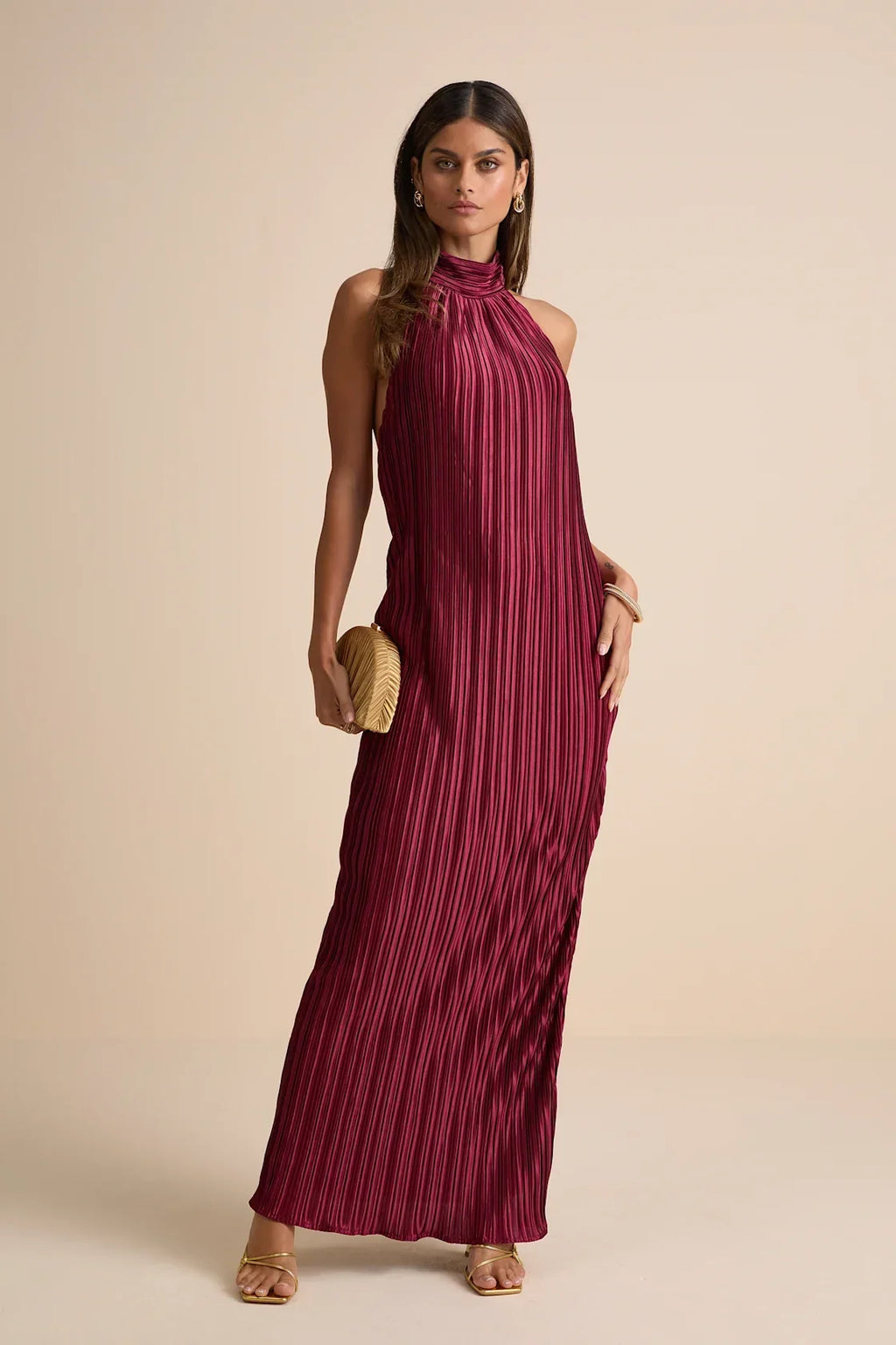 Gwenny Lime Green Satin Plisse Maxi Dress