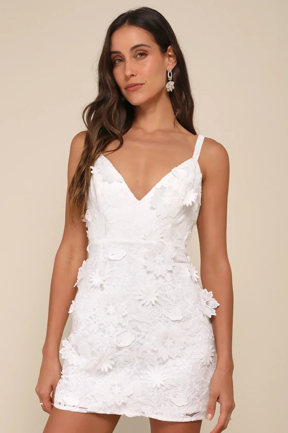 Exceedingly Lovely White Applique Floral Backless Mini Dress