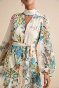 Ayame Ivory Floral Swiss Dot Balloon Sleeve Mini Dress