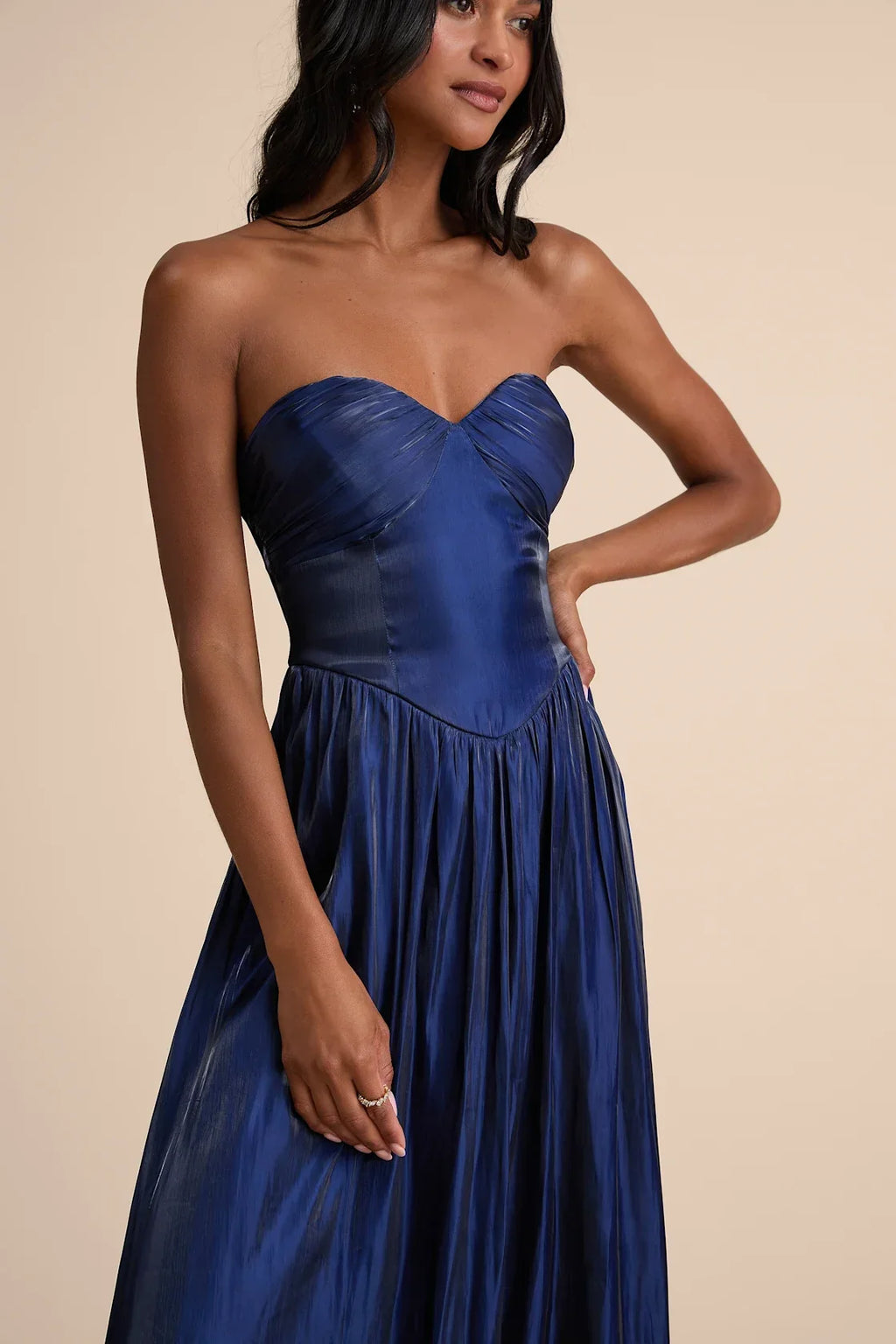 Kylin Sage Satin Basque Waist Maxi Dress