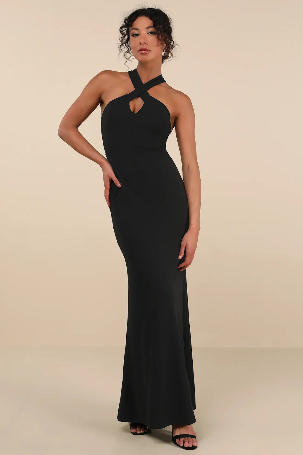 Keep You Enchanted Dark Purple Cutout Halter Mermaid Maxi Dress