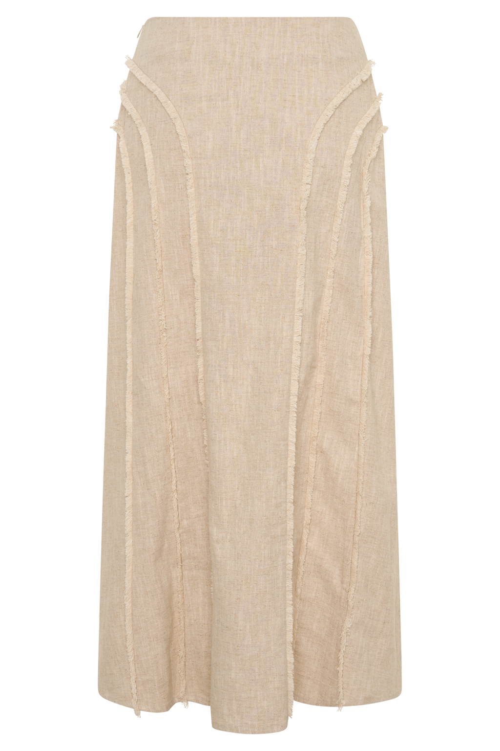 Annie Linen Frayed Midi Skirt - Natural