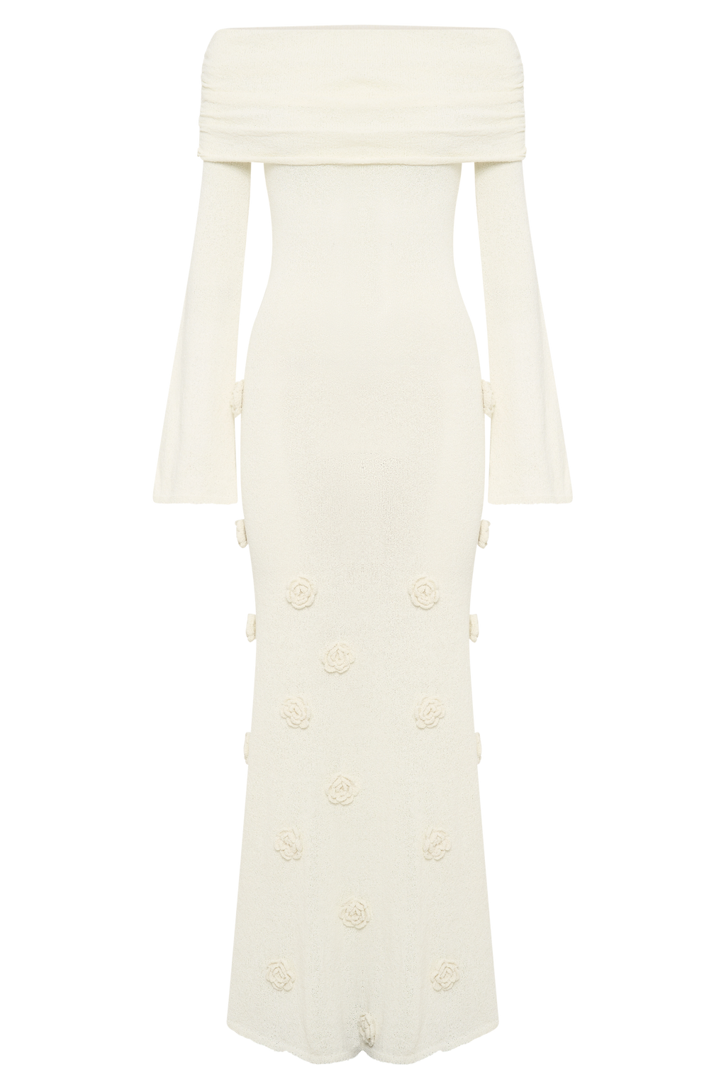 Kiki Off Shoulder Knit Rose Maxi Dress - Ivory