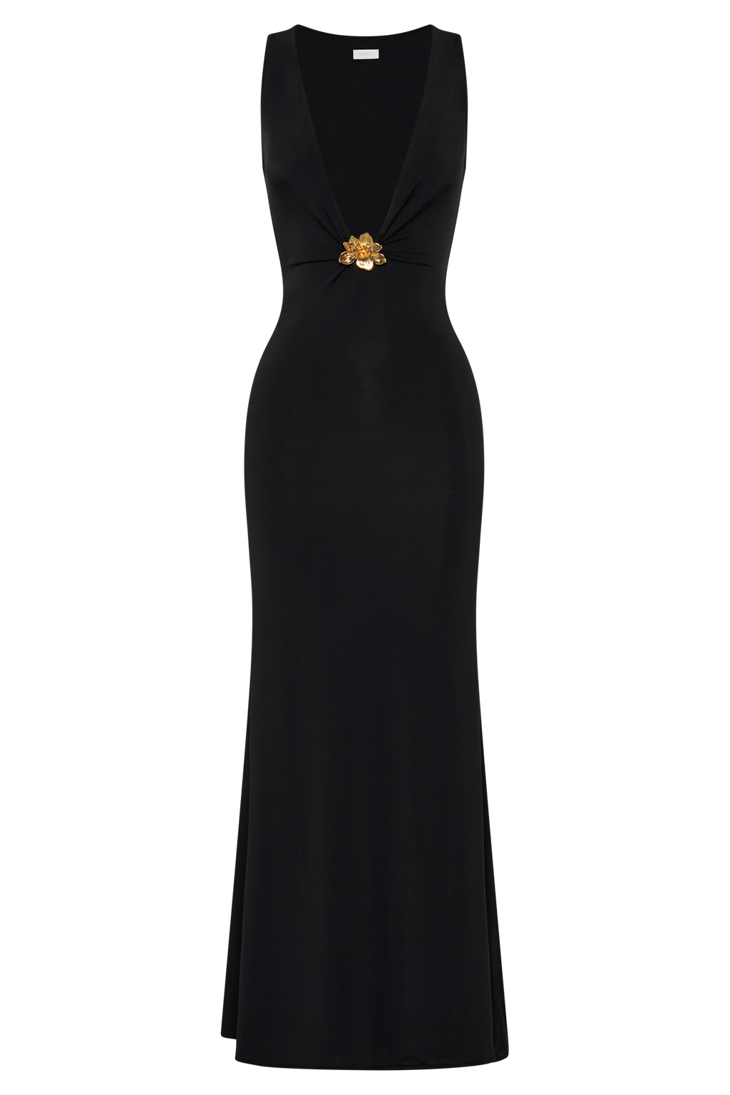 Beck Plunge Maxi Dress With Floral Hardware - Black