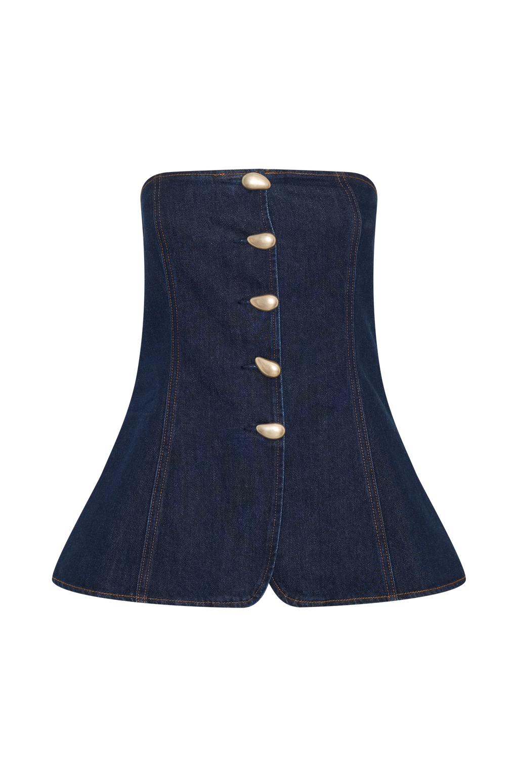 Lennox Strapless Long Line Button Top - Indigo Blue