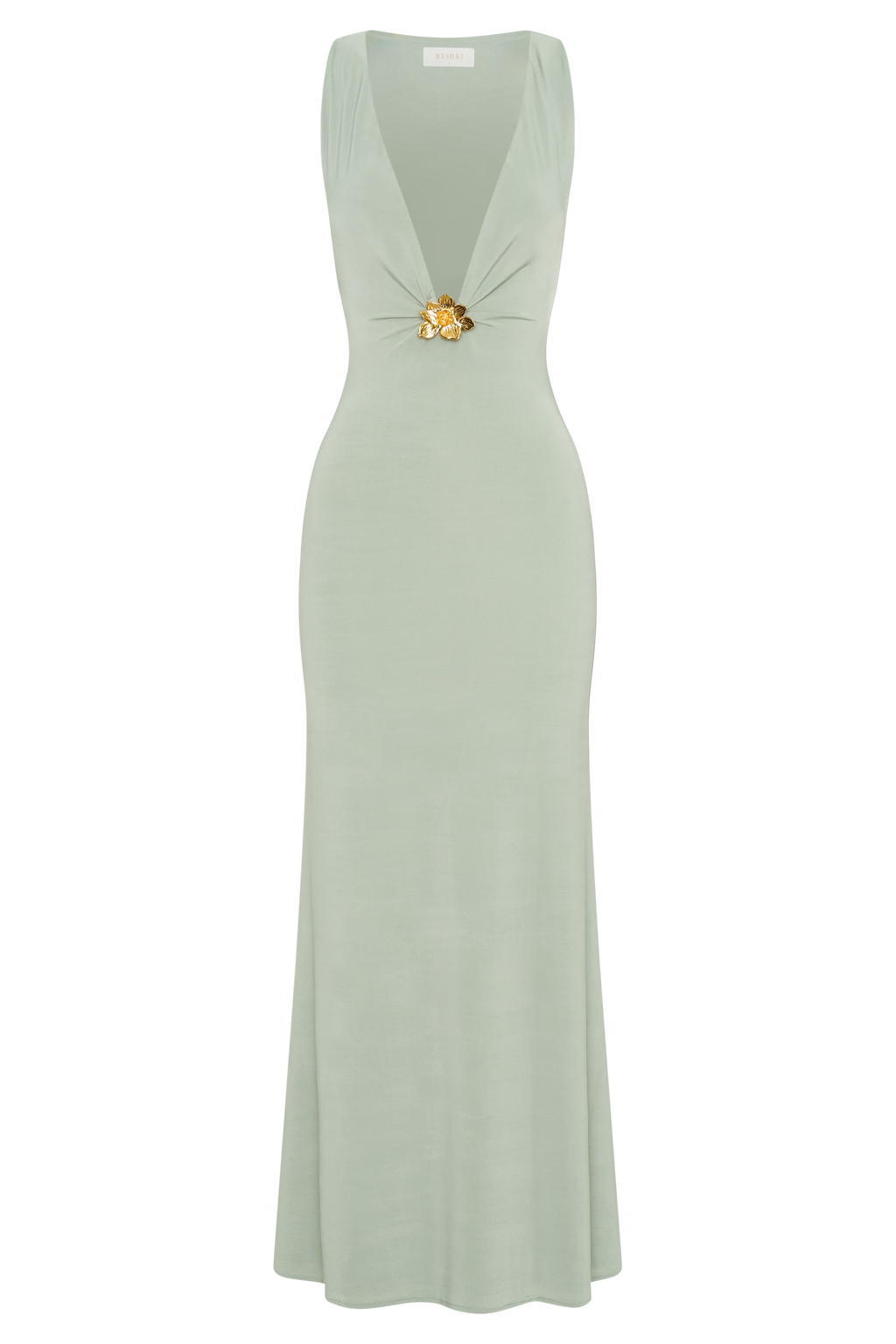 Beck Plunge Maxi Dress With Floral Hardware - Basil