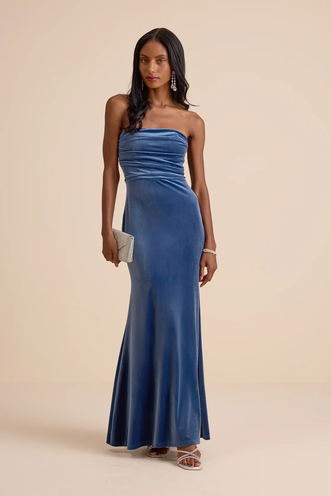 Maren Olive Velvet Strapless Mermaid Maxi Dress