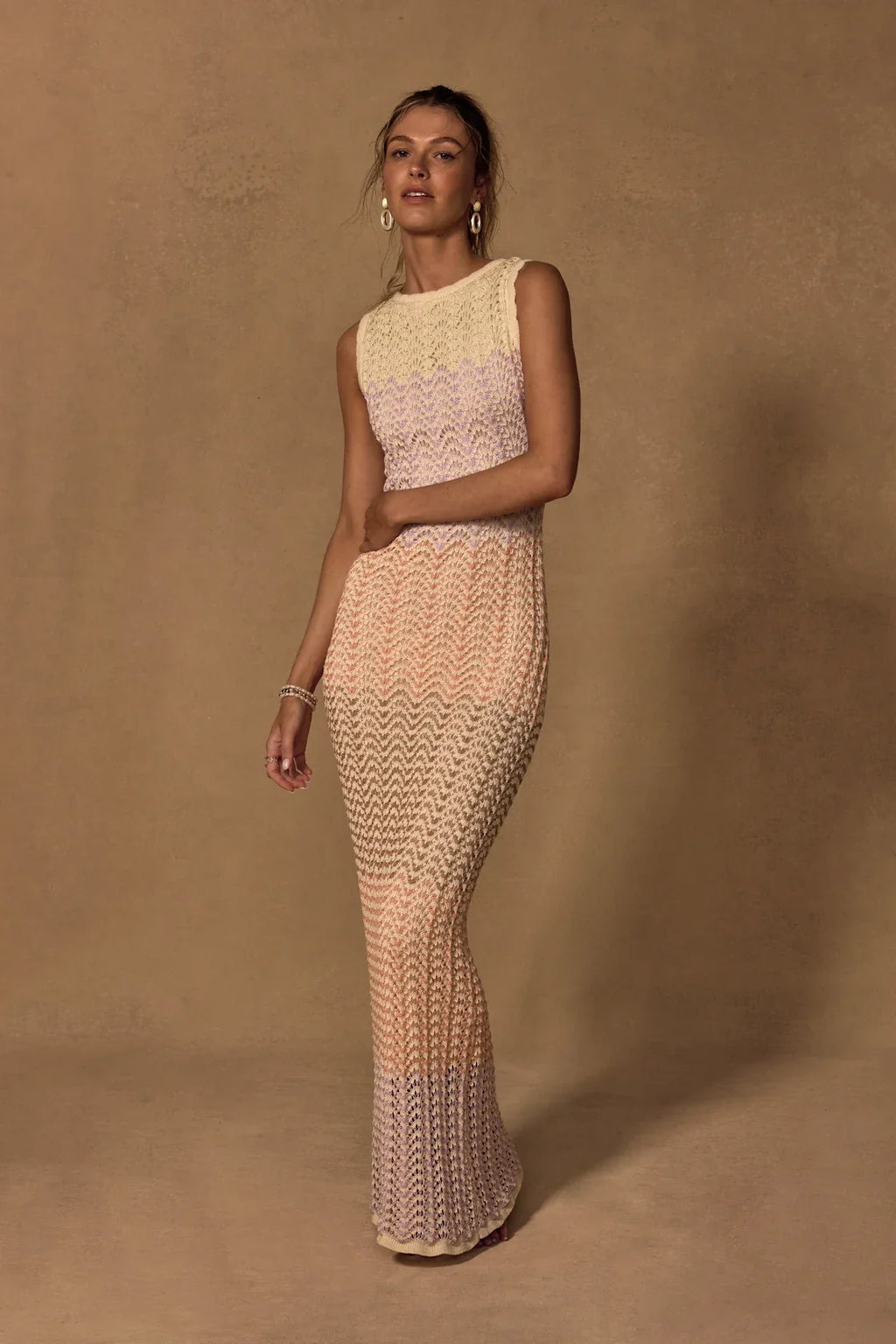 Kirsten Cream Multi Crochet Backless Maxi Dress