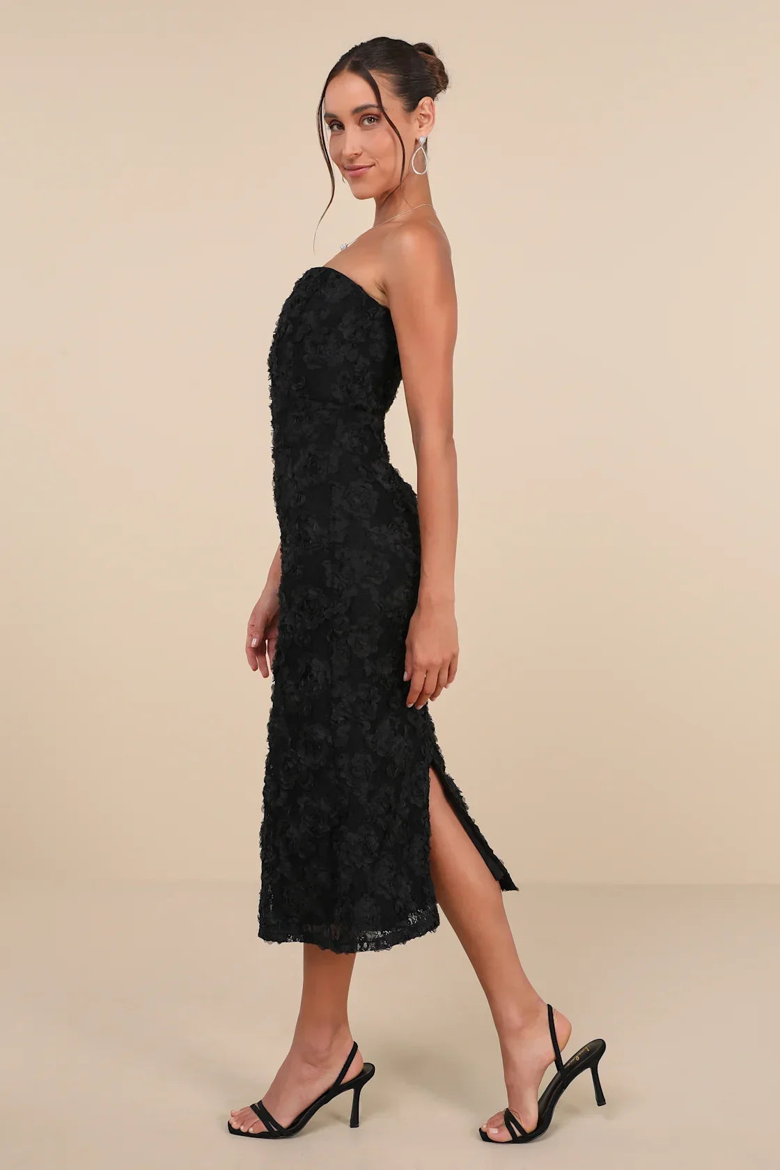 Flawless Perfection Emerald Floral Applique Strapless Midi Dress
