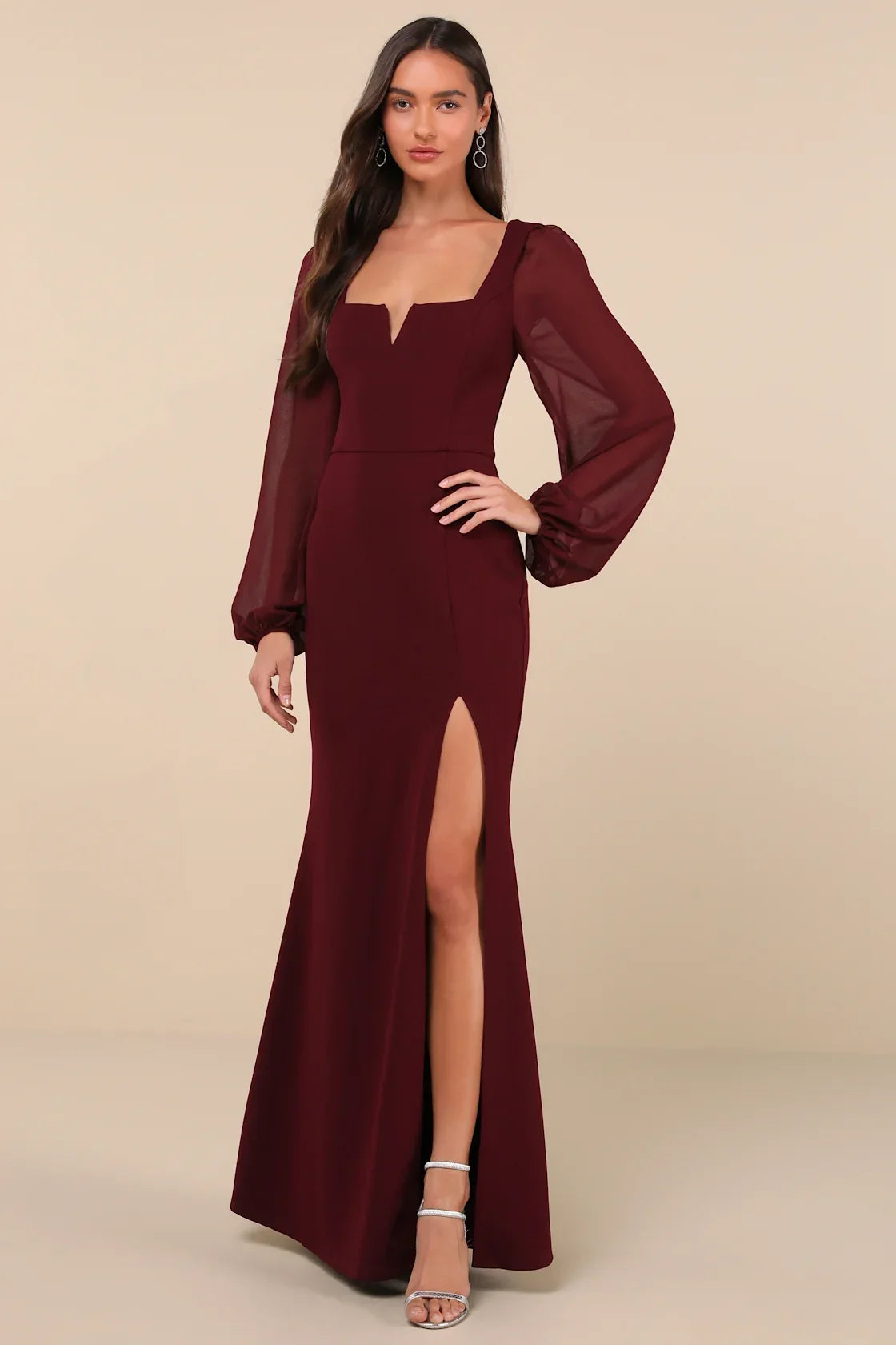 Composed Elegance Black Balloon Sleeve Mermaid Maxi Dress
