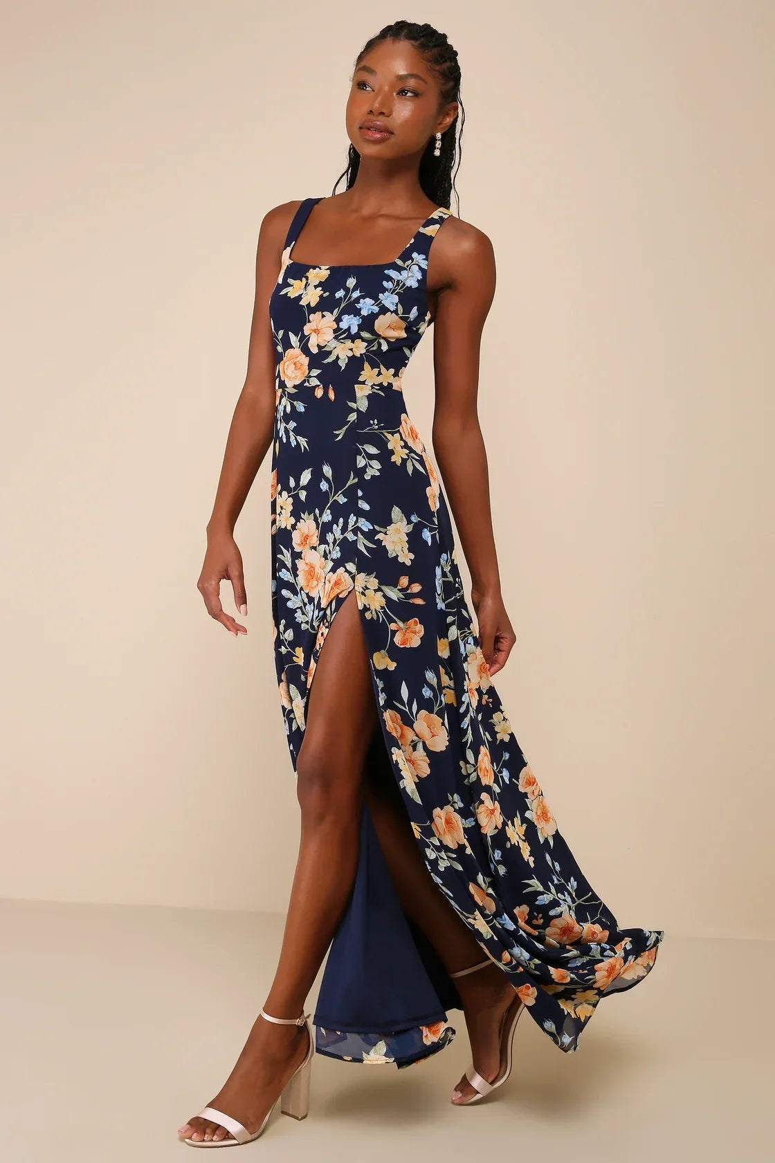 Remarkable Arrival Navy Blue Sleeveless Maxi Dress
