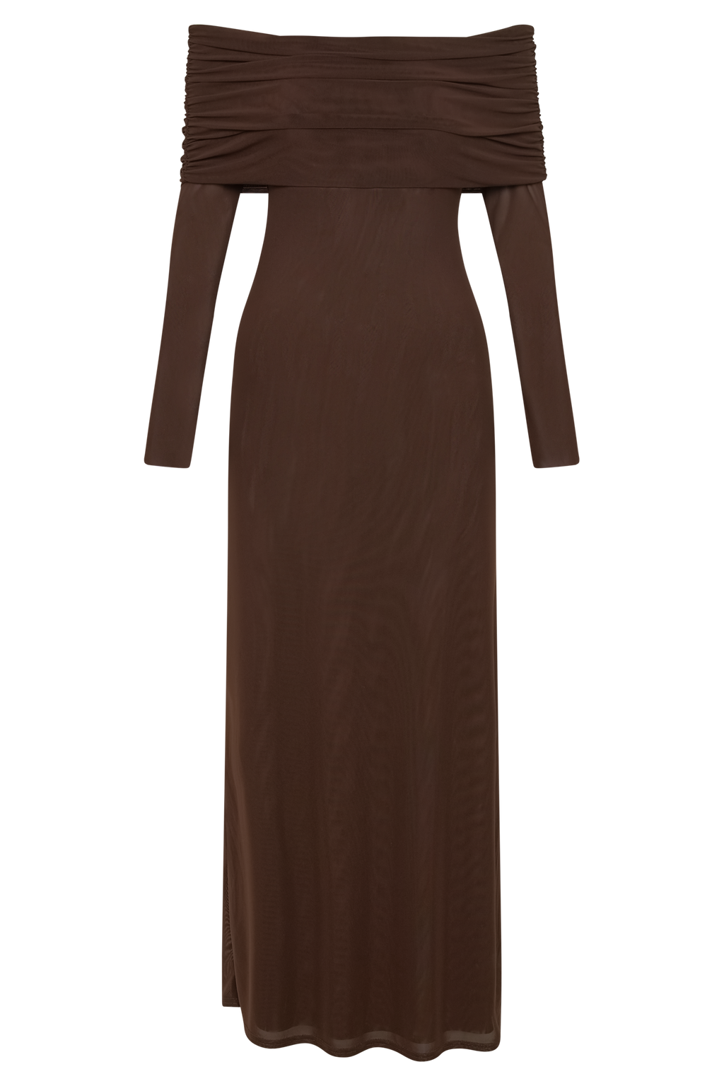 Josie Off Shoulder Mesh Maxi Dress - Dark Brown