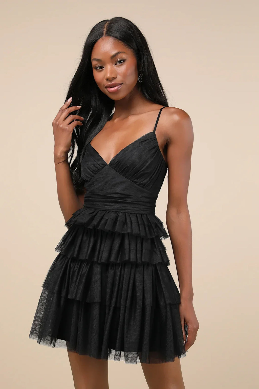 Special Poise White Tulle Pleated Sleeveless Tiered Mini Dress