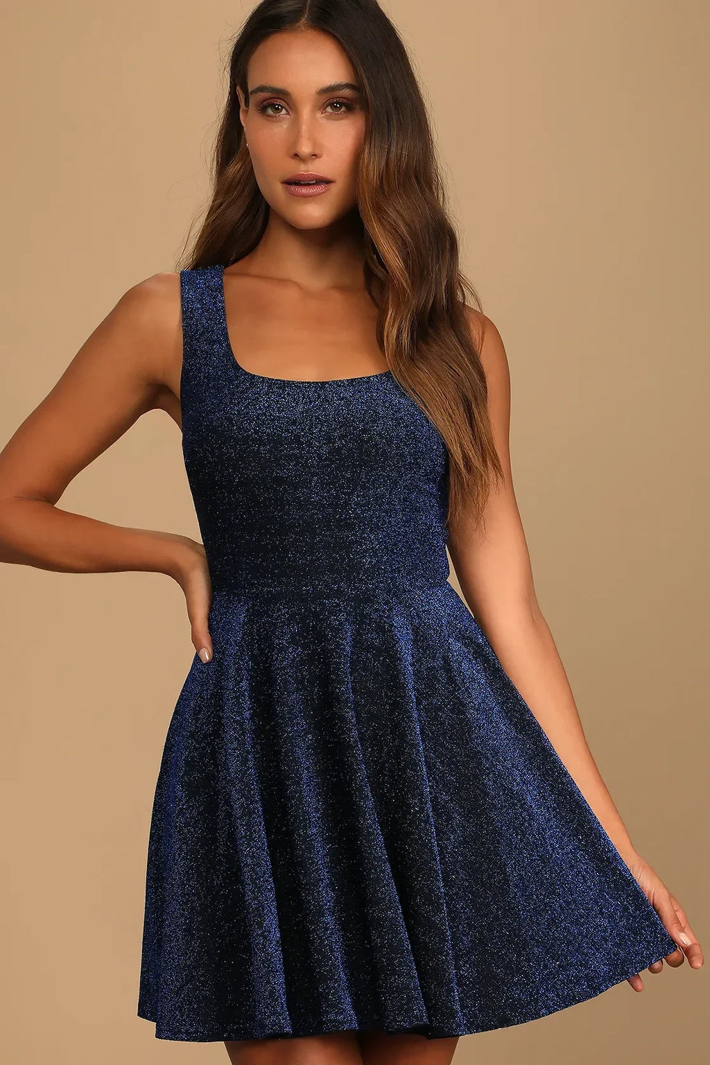 Best Date Ever Light Blue Metallic Skater Mini Dress
