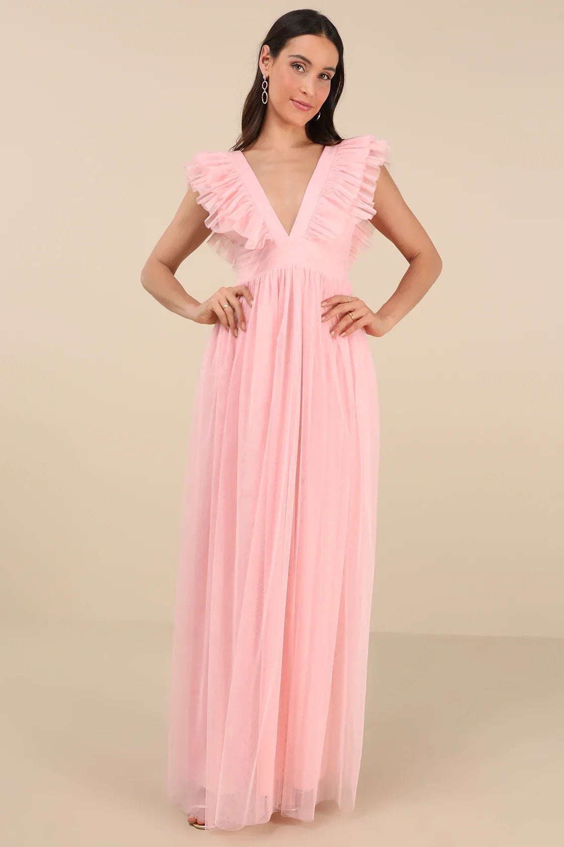 Simply Delighted Black Mesh Ruffled Backless Maxi Dress