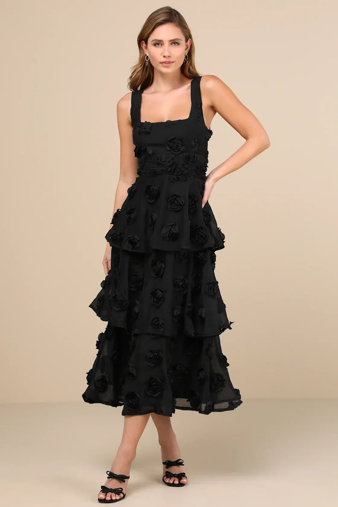Exceptional Entrance Mint Sleeveless Tiered Rosette Midi Dress