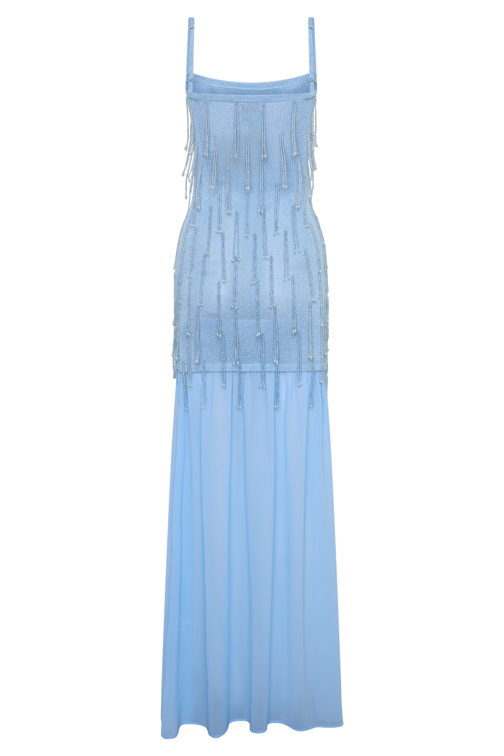 Belinda Beaded Knit & Chiffon Maxi Dress - Light Blue