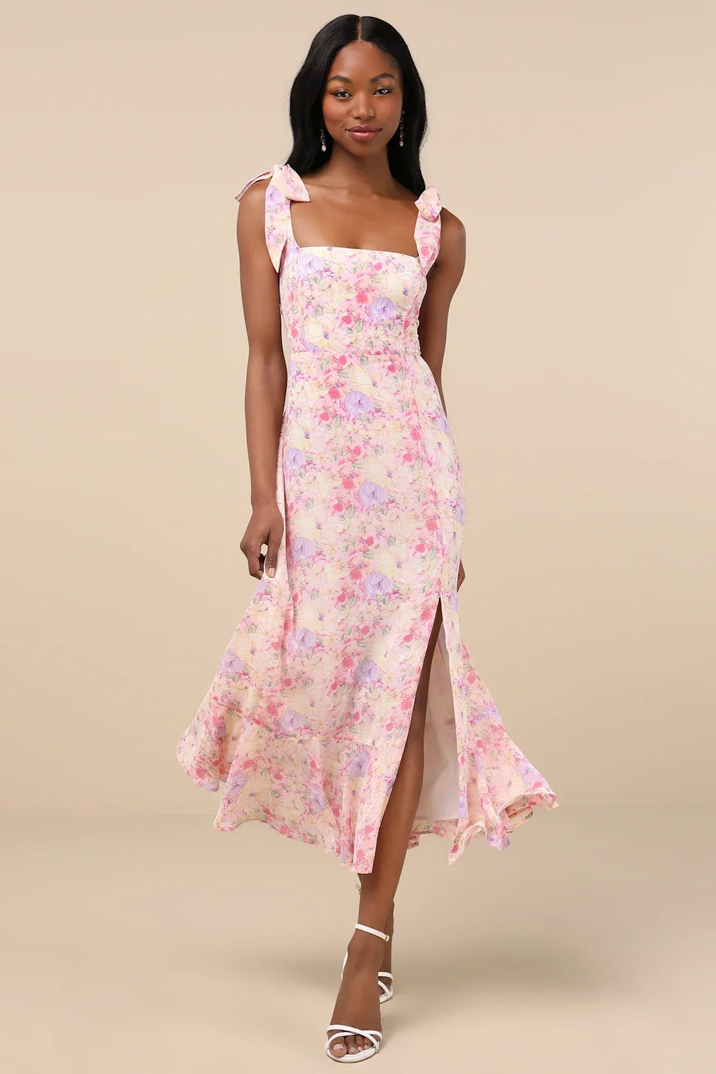 Summer Invite White and Blue Toile Tie-Strap Tiered Midi Dress