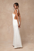 Ottiline White Textured Backless Maxi Dress