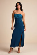 Devlin Dark Teal Mixed Media Strapless Midi Dress