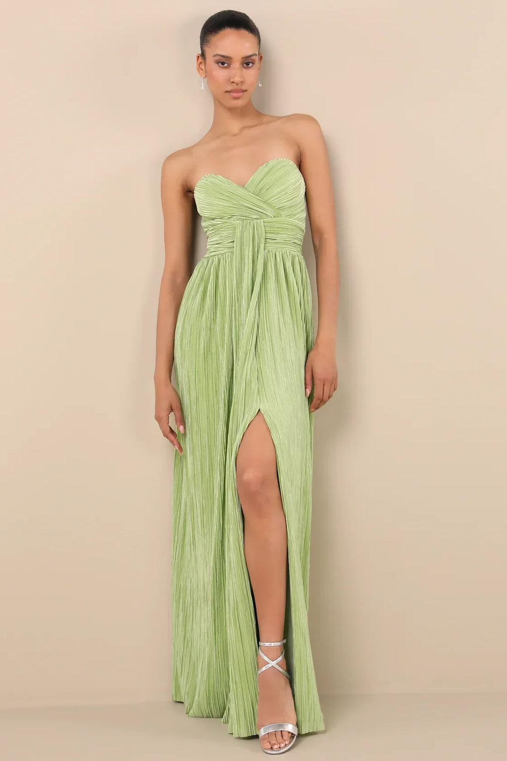 Oswin Navy Satin Plisse Strapless Maxi Dress