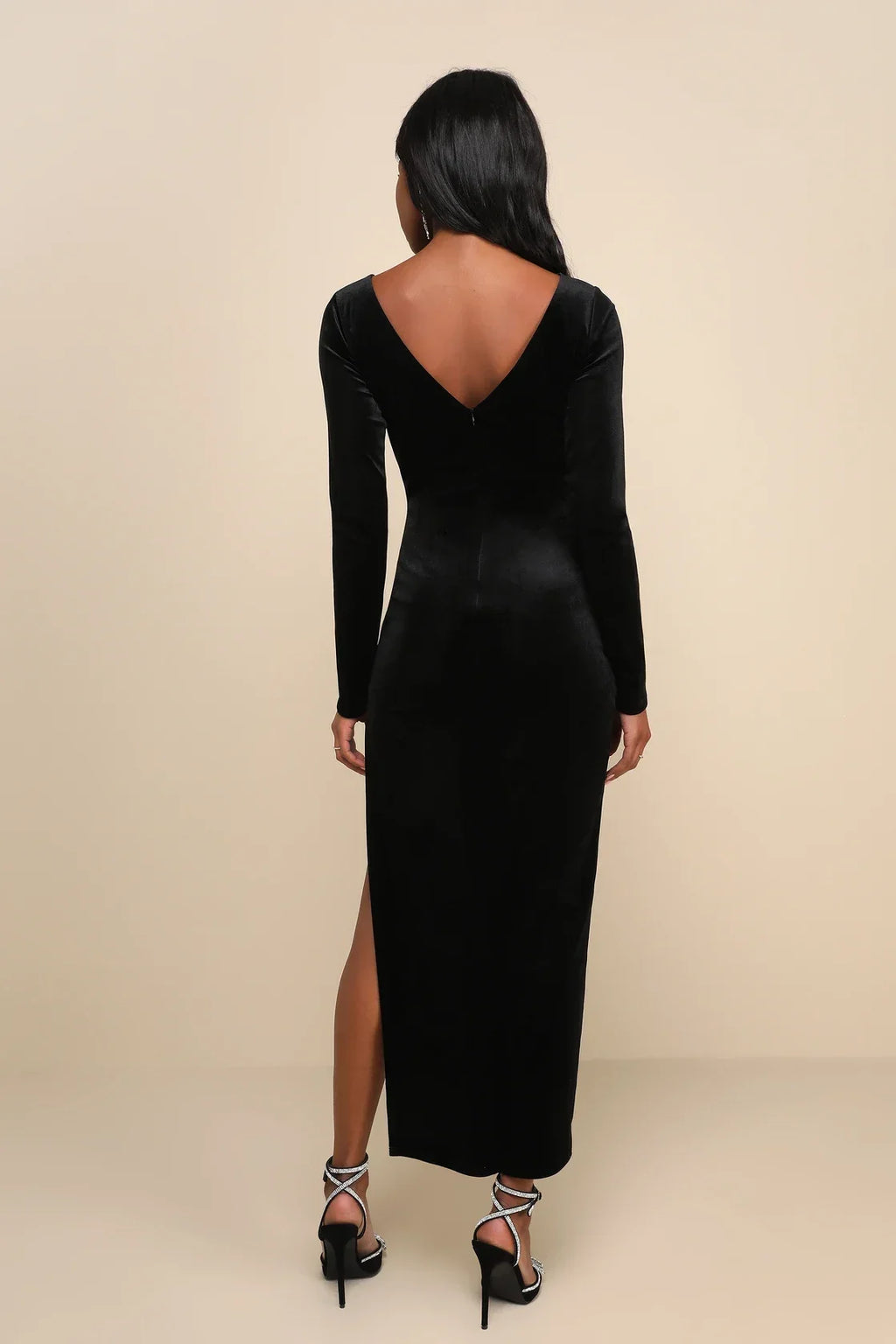 Dreaming About You Black Velvet Long Sleeve Maxi Dress