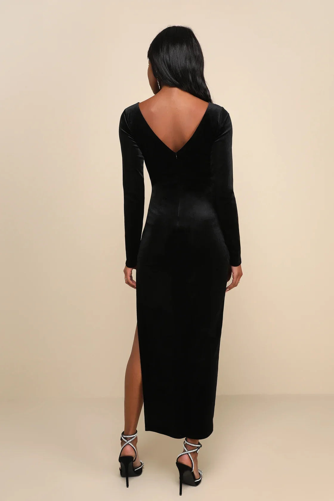 Dreaming About You Black Velvet Long Sleeve Maxi Dress