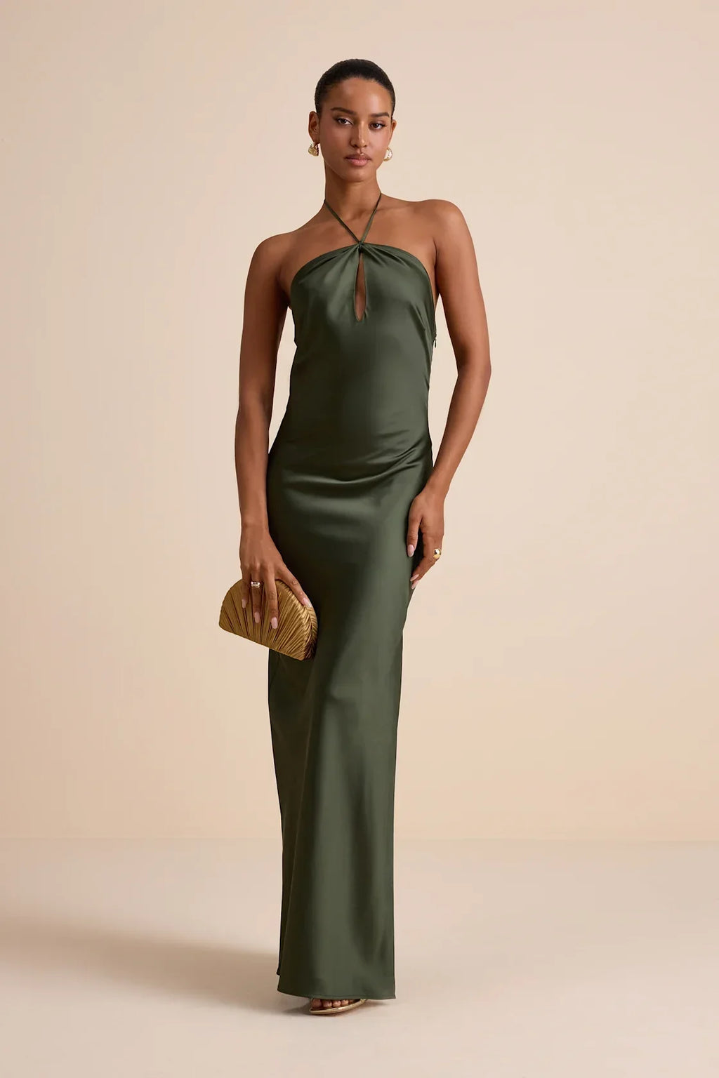 Gracie Magenta Satin Halter Neck Maxi Dress
