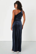 Elegant Era Olive Green Velvet One-Shoulder Maxi Dress