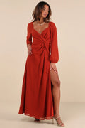 Composed Soiree White Twist-Front Long Sleeve Maxi Dress