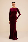 Rabeya Burgundy Velvet Backless Mermaid Maxi Dress