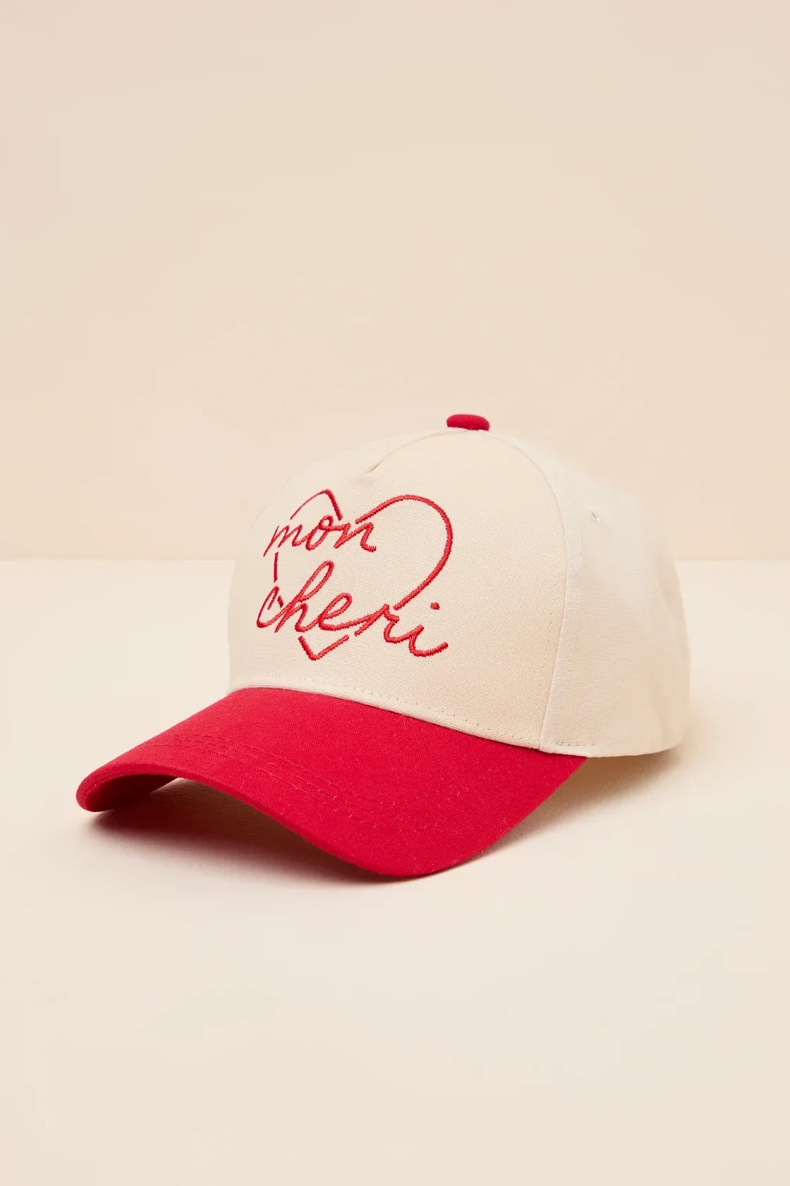 Mon Cheri Cream and Red Embroidered Dad Hat