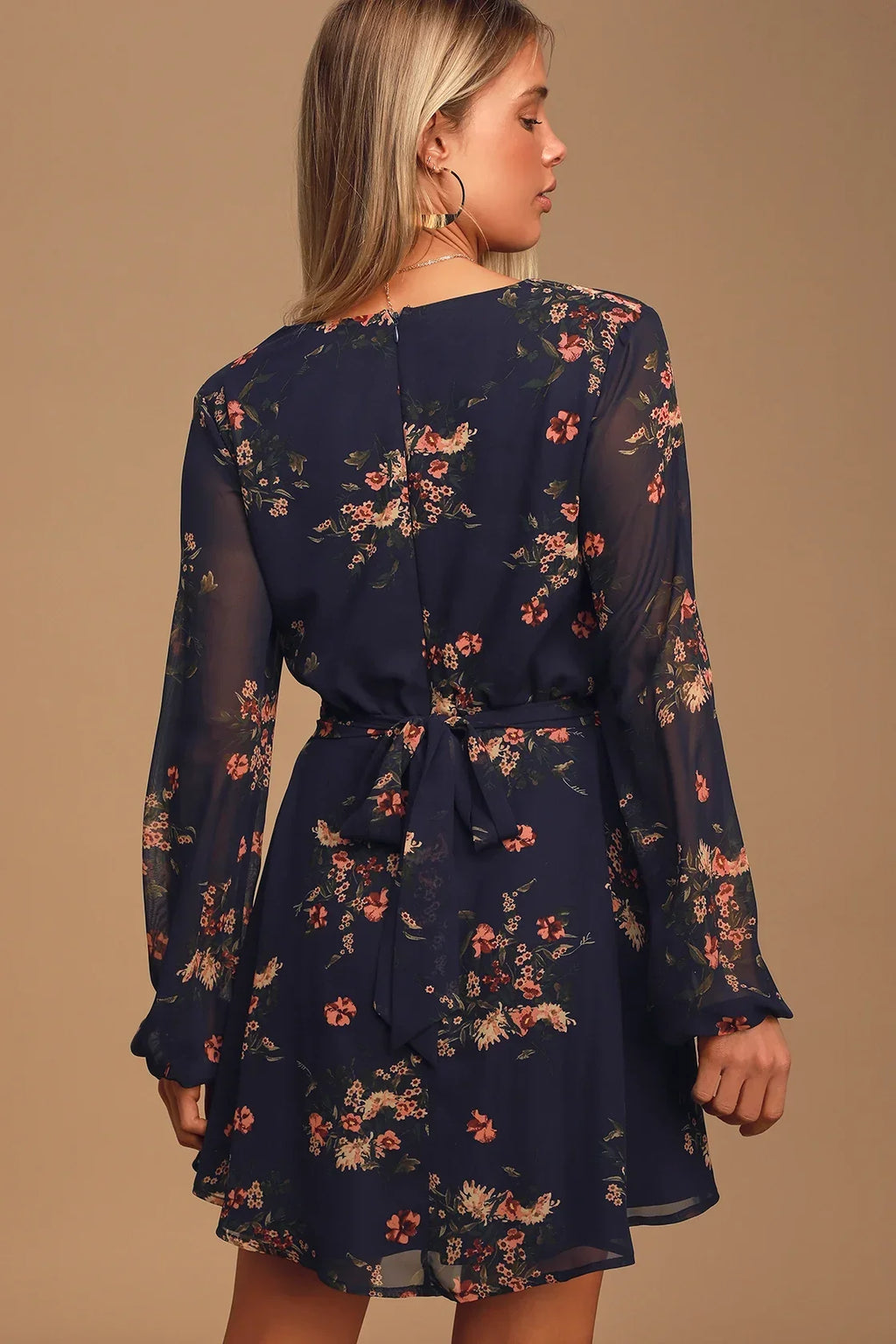 Always Your Black Floral Print Long Sleeve Skater Dress