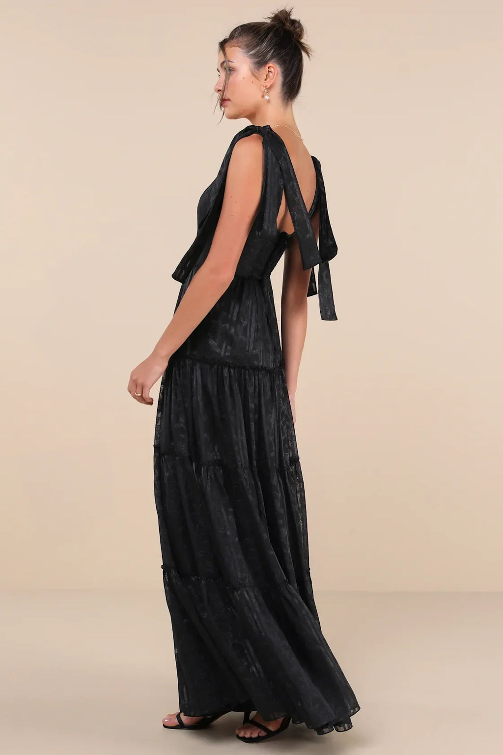 Picturesque Allure Green Jacquard Tie-Strap Maxi Dress